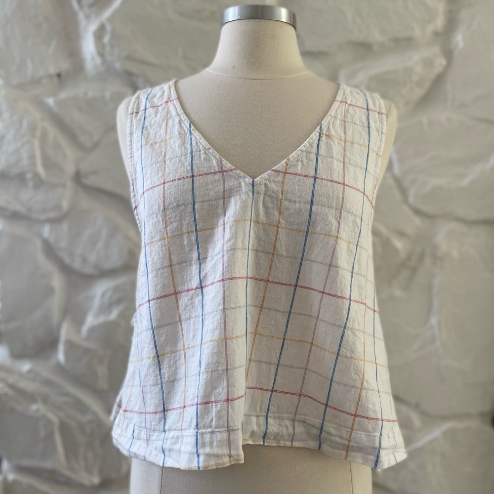Madewell Linen Side Tie Checked Crop Top XL - Picture 2 of 8